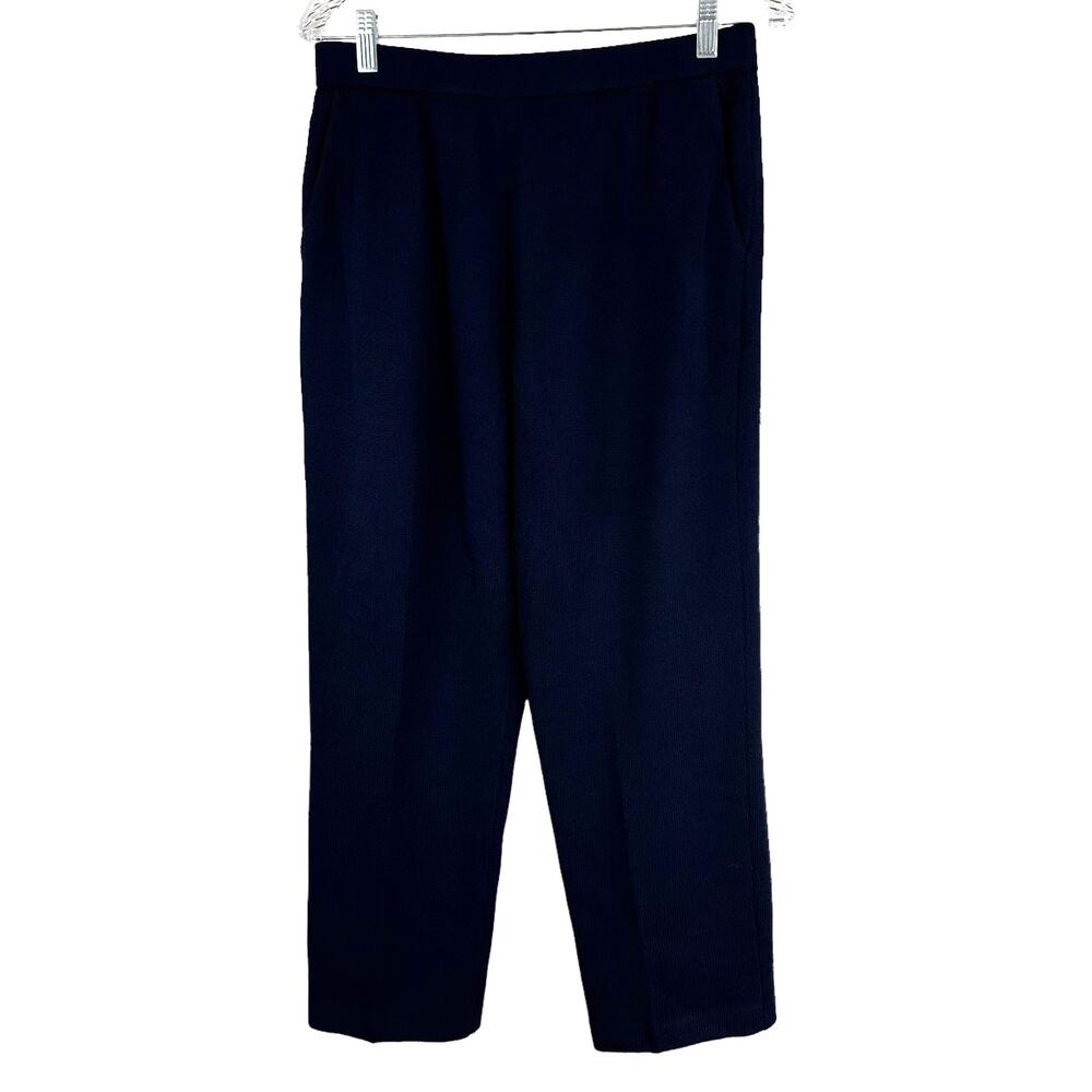 St. John Collection NWOT Navy Blue Santana Knit Wide Leg Pants Size 8 Wool Blend